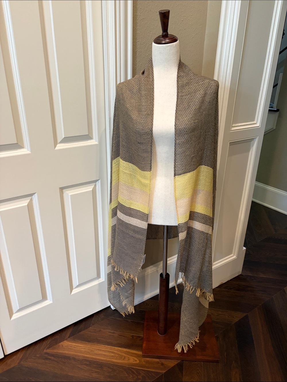 BCBG Striped Oblong Knit Wrap Shawl/Wrap/Scarf Yellow-Beige-Brown